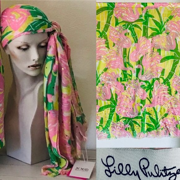 NWT LILLY PULITZER 20th Anniversary Target Collection Sequin FLAMINGO SCARF O/S - Picture 7 of 13